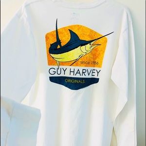 Guy Harvey White Long Sleeve Tee with Yellow and Blue Graphic